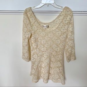 Cream Lace Peplum Top with 3/4 Sleeves